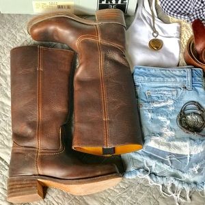 AUTHENTIC FRYE LEATHER BLAZE BROWN BOOTS, Size 6.5